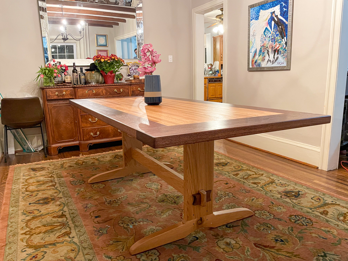 Walnut and White Oak Desk Table